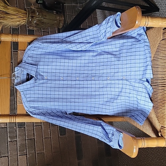 Hugo Boss, sharp fit, blue, stripped, long sleeve button-down shirt, size 16 1/2 - Picture 2 of 10